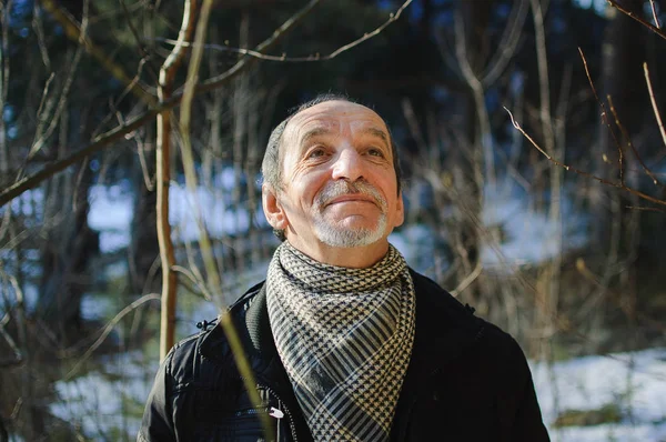 O retrato de primavera do homem idoso com uma barba cinza — Fotografia de Stock