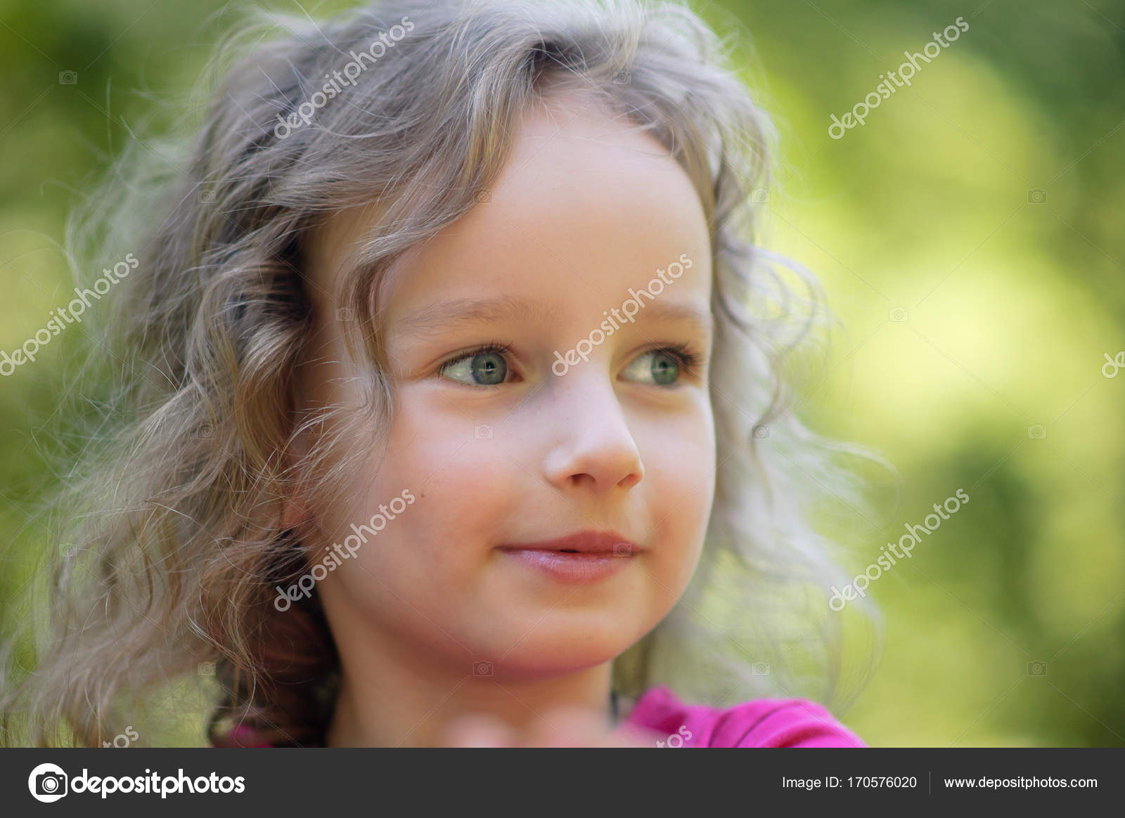 Beautiful Little Curly Blonde Girl Has Happy Fun Cheerful Smiling