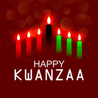 Kwanzaa için Yaratıcı Sancak, eski bir parşömen üzerinde Yedi Prensibi (veya Nguzo Saba) temsil eden geleneksel renkli mumlarla.