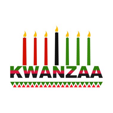 Creative Banner for Kwanzaa with traditional colored candles representing the Seven Principles (or Nguzo Saba) over a ancient scroll. clipart