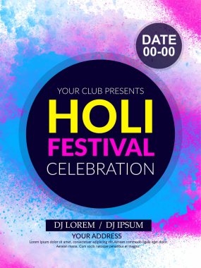 Happy Holi posterinin yaratıcı illüstrasyonu, davetiye kartı ve gerçekçi toz boyası ve kaligrafi metni - Vektör 