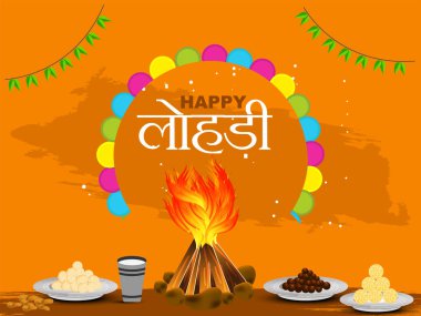 Punjabi Lohri kutlama şenlik ateşi arka planında süslü davullarla.
