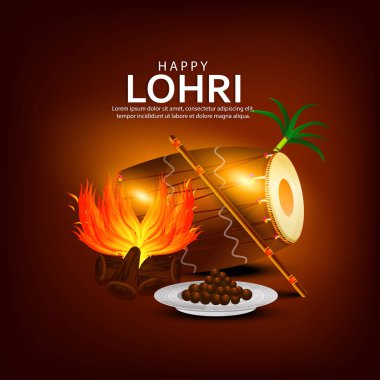 Punjabi Lohri kutlama şenlik ateşi arka planında süslü davullarla.