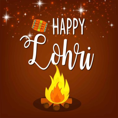 Punjabi Lohri kutlama şenlik ateşi arka planında süslü davullarla.