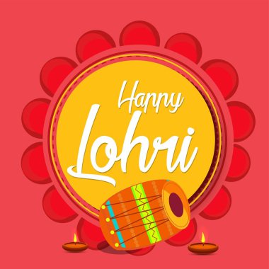 Punjabi Lohri kutlama şenlik ateşi arka planında süslü davullarla.