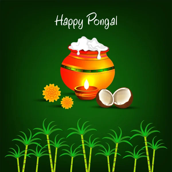 Happy Pongal Religious Festival South India Celebration Background Vector Illustration — Stock Vector