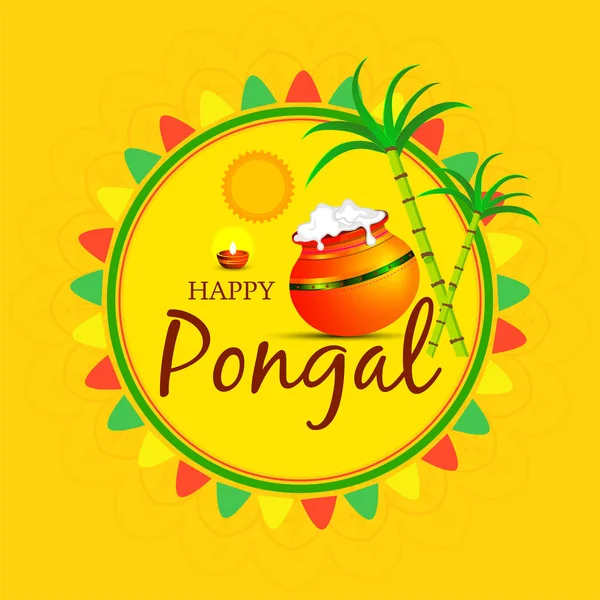 Happy Pongal Religious Festival South India Celebration Background Vector Illustration — Stock Vector