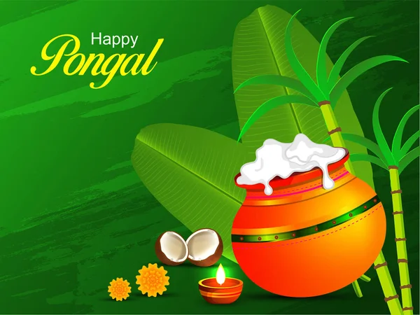 Happy Pongal Festival Religieux Inde Sud Fond Célébration Illustration Vectorielle — Image vectorielle