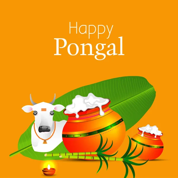 Feliz Festival Religioso Pongal Del Sur India Celebración Fondo Ilustración — Vector de stock