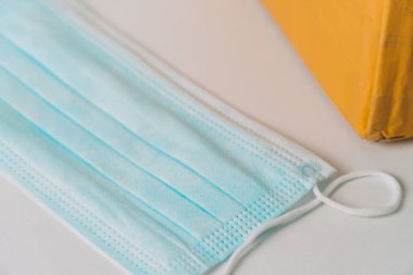 Protective mask and package from China. Virus 2019-n CoV in Wuhan