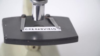 Microscope with CORONAVIRUS text. Virus 2019-n CoV in Wuhan, China
