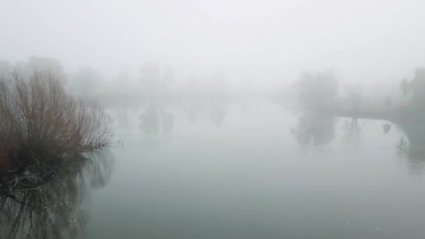 Het mysterieuze meer in de mist. Filmbeelden — Stockvideo