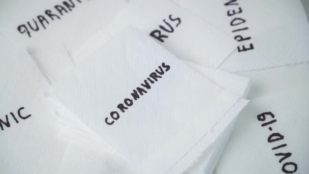 Toilet paper with text coronavirus. Concept of Covid-19 — Stock Video