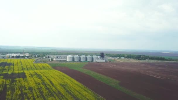 Moderno ascensor de silos de grano en el campo — Vídeo de stock