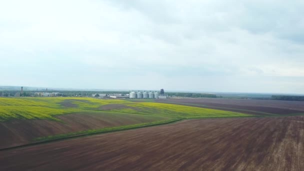 Elevador de silos de grãos modernos no campo — Vídeo de Stock