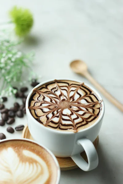 Café Latte Art Avec Belle Fenêtre Lumt All Motif Peint — Photo