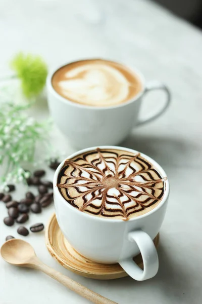 Café Latte Art Avec Belle Fenêtre Lumt All Motif Peint — Photo