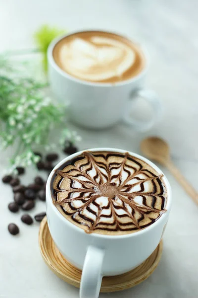 Café Latte Art Avec Belle Fenêtre Lumt All Motif Peint — Photo