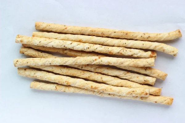Top View Isolate Bundle Spiral Bread Sticks White Background Некоторое — стоковое фото