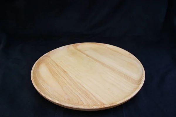 Isolate Circle Wood Tray Black Background Work Path — Stock Photo, Image