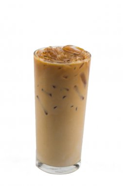 Buzlu latte kahve cam fincan beyaz arka plan üzerinde yalıtmak. Toplantısı