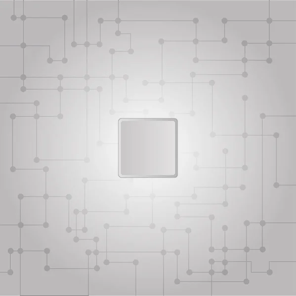 回路電気抽象的背景のマザーボード 光沢のある明るい光で中心への線とドットの接続の白 任意のデザインのための中央に3D正方形のブランクスペース — ストックベクタ