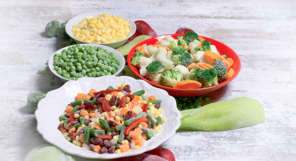 Frozen vegetables, quick-frozen vegetables in healthy diet (healthy eating) 