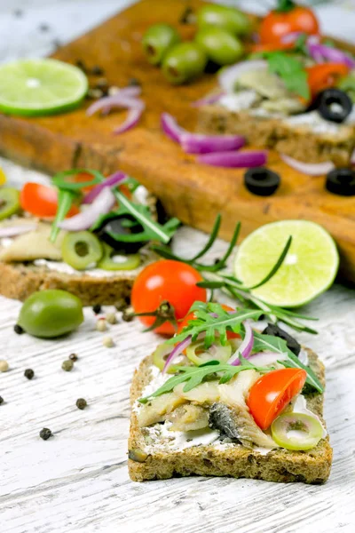 Homemade sandwich with herring — Stock Photo, Image