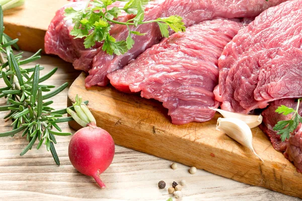 Raw, fresh beef meat with spices, seasoning