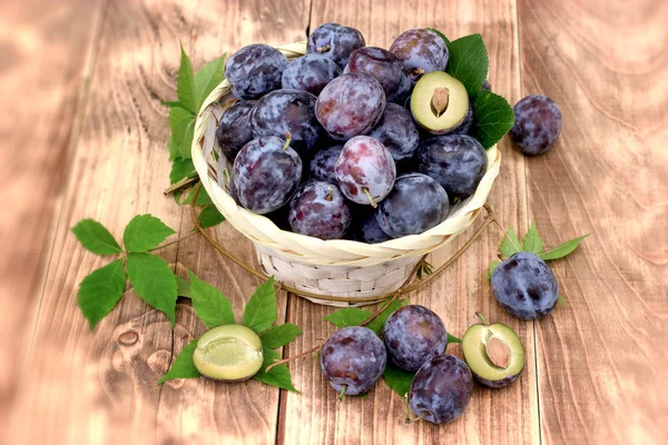 Prune bio fraîche dans le panier — Photo