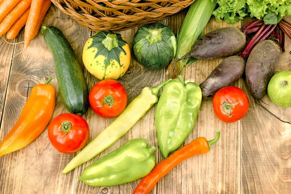 Vegetales Orgánicos Frescos Sobre Mesa Alimentos Saludables Dieta — Foto de Stock