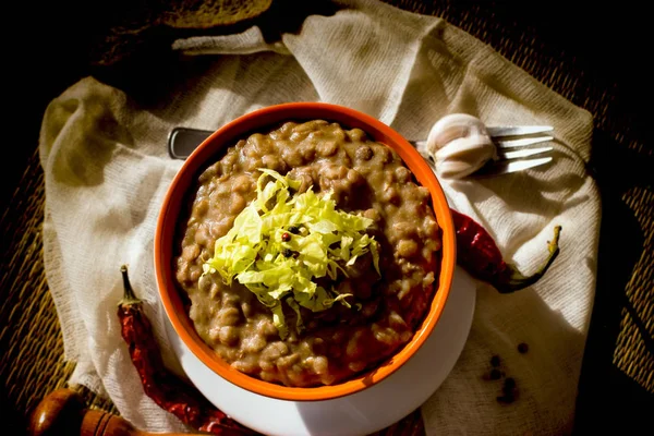 Lentil Lentil Stew Bowl Table Healthy Vegetarian Food — Stock Photo, Image