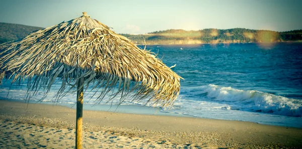 Playa Con Sombrillas Sombrilla Concepto Vocación — Foto de Stock