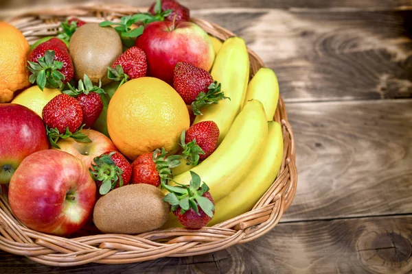 Fruits Represented Healthy Eating Tasty Juicy Fruit Wicker Basket Basket — Stock Photo, Image