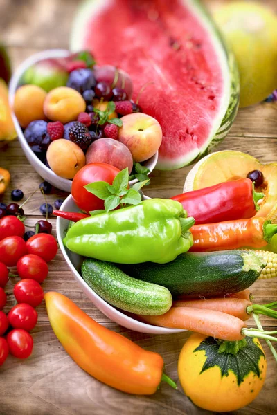 Alimentación Saludable Nutrición Basa Una Variedad Frutas Verduras Alimentos Orgánicos — Foto de Stock