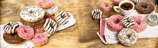 Amerikan çöreği ve bir fincan kahve kırsal masada, tatlı ve lezzetli bir zevk 