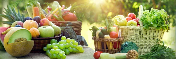 健康食品 健康的な食事 ベジタリアン食品 菜食主義者の食事は 有機果物や野菜で構成されています — ストック写真