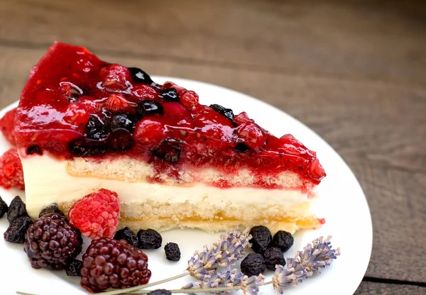 Cheesecake Cremy Cake Made Forest Berries Plate Closeup — Stock Photo, Image