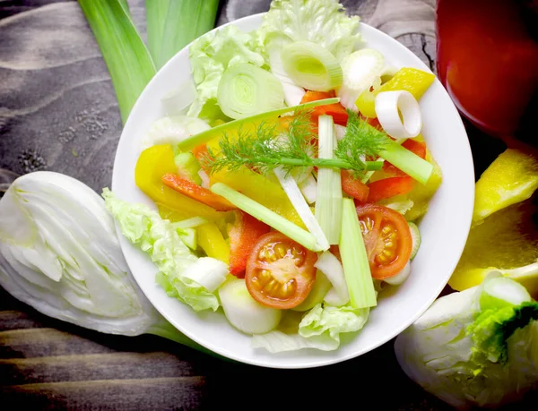 Fresh Raw Vegetable Salad White Bowl — Stock Photo, Image