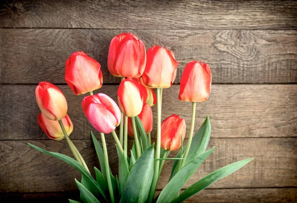 Colorful Tulip Rustic Background Bouquet Tulips Wooden Background — Stock Photo, Image