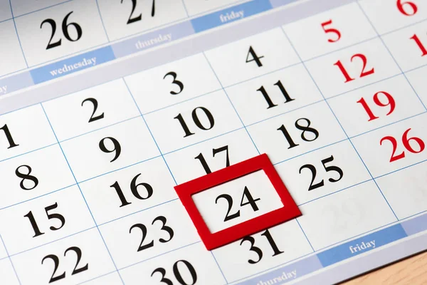 Date highlighted in red on calendar with black numbers