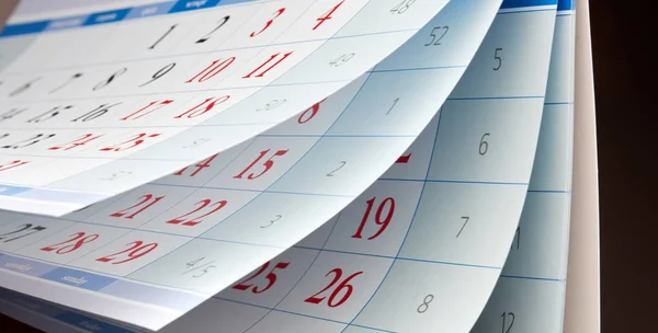 Tres hojas de calendario con números rojos y negros — Foto de Stock
