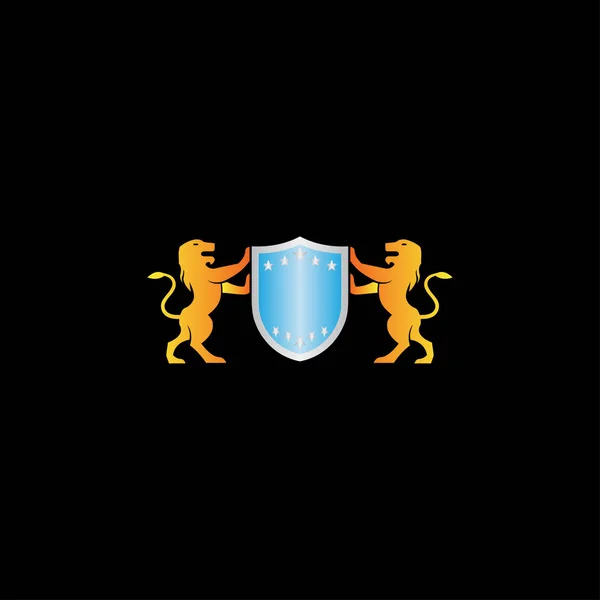 Creative heraldic shield lions logo vector design — 스톡 벡터