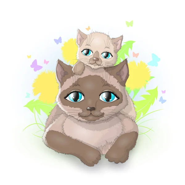 Vector illustration. Kitty sits on the back of a cat