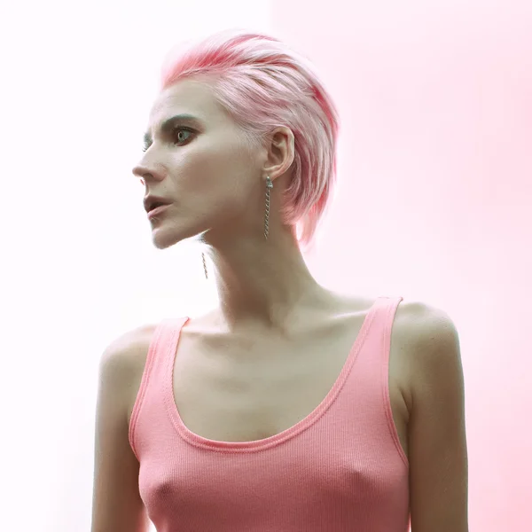 Fashion hair model pink vanilla color
