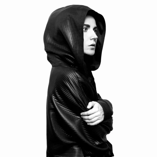 Stylish model in a hood. Black fashion. Swag Girl — Stock Photo, Image