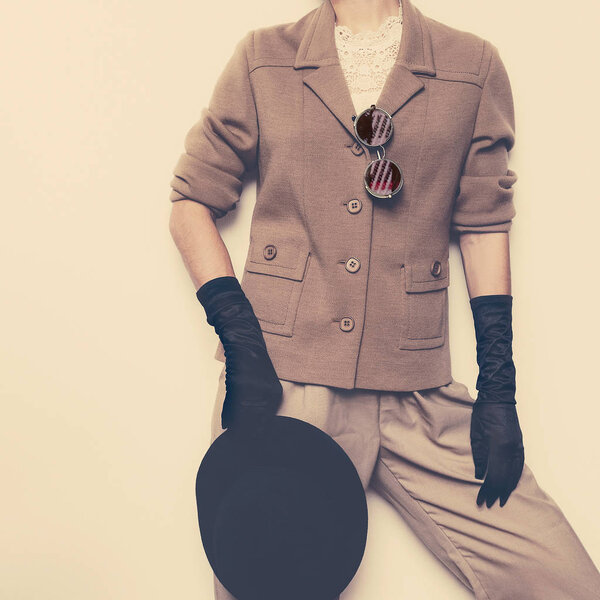 Vintage Fashion Lady Classic suit and stylish retro accessories.