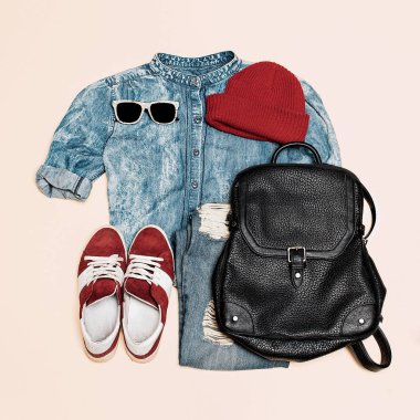 Moda hipster aksesuar seti. Sıra dışı yaratıcı bak. Kentsel bir