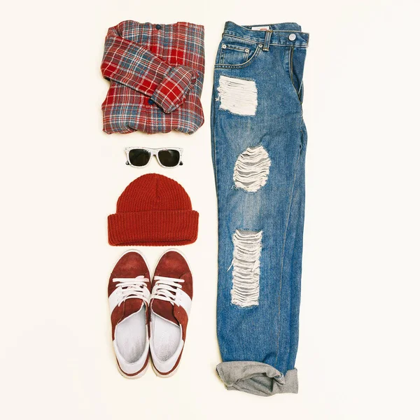 Mode Hipster Accessoires Set. ungewöhnlicher kreativer Look. urban an — Stockfoto