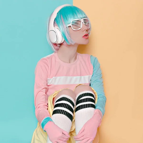 Vanilla DJ Lady. Minimal pop art style. Fashion colors. Sweet pa — Stock Photo, Image